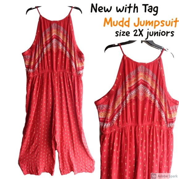 Mudd high neck pattern jumpsuit boho print lightweight 2X junior - Picture 1 of 16